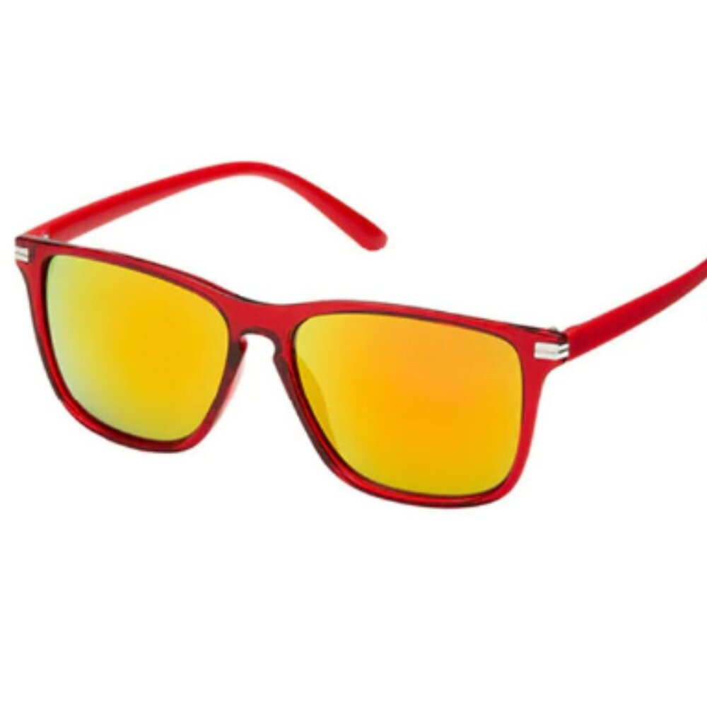 Blue Gem Color Pop Beach Sunglasses - Red w/Blue Mirror Lens - See Last Photo